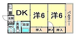 サンナカイパート1 2DKの間取図画像