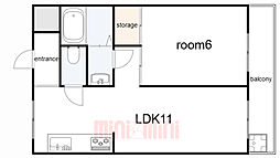 ベルエアー武庫之荘 1LDKの間取図画像