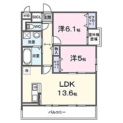 千僧5丁目アパート(028202201) 2LDKの間取図画像