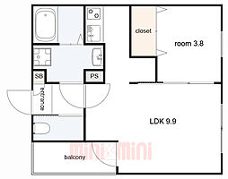 ジーメゾン東本町エルカーサ 1LDKの間取図画像