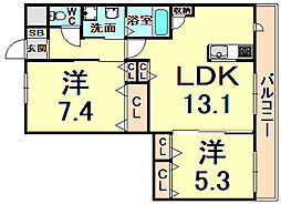 クォーレ武庫川 2LDKの間取図画像
