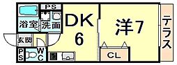 クレセール2 1DKの間取図画像
