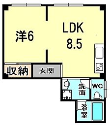 勝間マンション 1LDKの間取図画像
