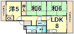 第9カシノハイツ 3LDKの間取図画像