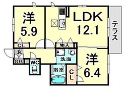 シャーメゾンシャテーニュ上坂部A棟 2LDKの間取図画像
