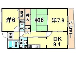 ドエル食満 3DKの間取図画像