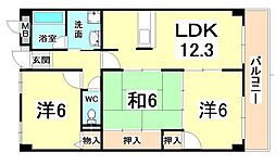 レックス伊丹 3LDKの間取図画像