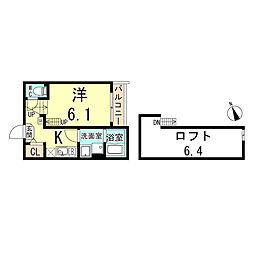 HR千舟 1Kの間取図画像