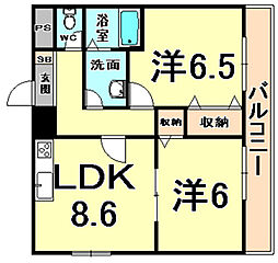ルミナス新伊丹 2DKの間取図画像