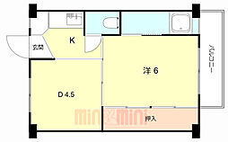 ビレッジハウス鴻池1号棟 1DKの間取図画像