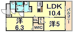 ワコーレヴィータ立花 1SLDKの間取図画像