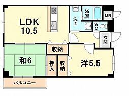 ブラン南塚口 2LDKの間取図画像