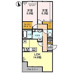 マハナ 2LDKの間取図画像