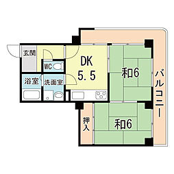 サンパレス21尼崎 2DKの間取図画像