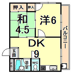 メゾン南塚口1 2DKの間取図画像