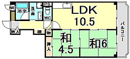 キャピタルハイツ姫里 2LDKの間取図画像