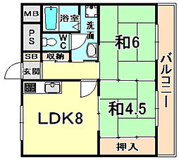 ルミエールたちばな 2LDKの間取図画像