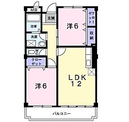 フリーダム中村 2LDKの間取図画像