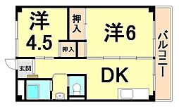 ビレッジハウス南清水タワー西棟 2LDKの間取図画像