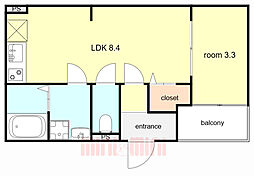 Cocon Grandjour 尼崎水堂町 1LDKの間取図画像