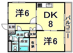プリムローズ西野1 2DKの間取図画像
