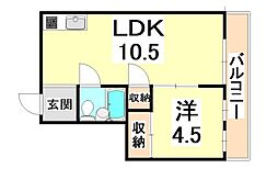 伊丹中央ビル 1LDKの間取図画像