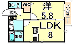 ヘーベル武庫之荘 1LDKの間取図画像