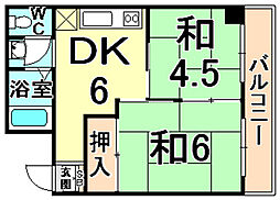 エメラルド立花パート2 2DKの間取図画像