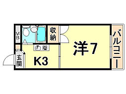 カサクレモナ東棟 1Kの間取図画像