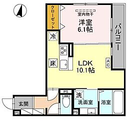 尼崎市武庫町4丁目アパート 1LDKの間取図画像