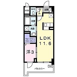 treshojas稲葉荘 1LDKの間取図画像