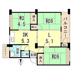 杭瀬団地29号棟 3LDKの間取図画像