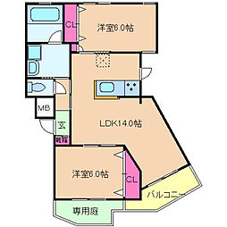パラシオ桜ケ丘 2LDKの間取図画像