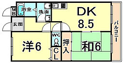 アレーグルヒビキ3 2DKの間取図画像