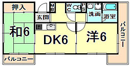 ファムール武庫之荘 2DKの間取図画像