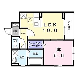 ベルフラワー長洲 1LDKの間取図画像