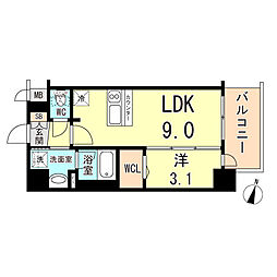 プレサンス塚本ミッドマーク 1LDKの間取図画像