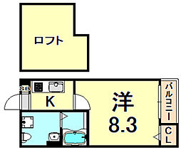 J立花東 1Kの間取図画像