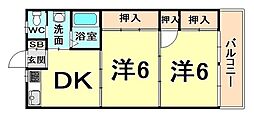 サンナカイパート1 2DKの間取図画像