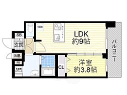 プレサンス天王寺ヴィヴァン 8階1LDKの間取り