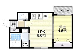 セレニティ勝山北 1LDKの間取図画像