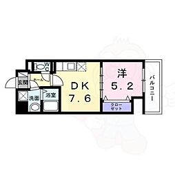 ウィングコート天王寺 1DKの間取図画像