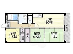 レジデンスウエストアロウ夕陽ケ丘 3LDKの間取図画像