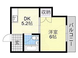 山野マンション 1DKの間取図画像