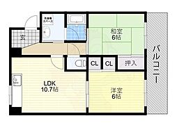 グレイシァス上町台 2LDKの間取図画像