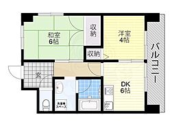 朝日プラザ上本町 2DKの間取図画像