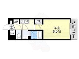 プレデコート北田辺 1Kの間取図画像