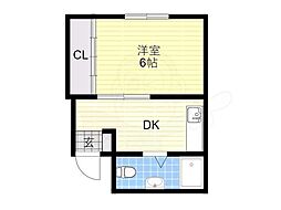 第2文の里ビル 1DKの間取図画像
