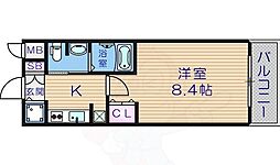 クレアートクラウン天王寺 1Kの間取図画像