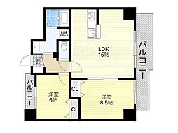 パークシティ玉造 2LDKの間取図画像